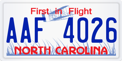 NC license plate AAF4026