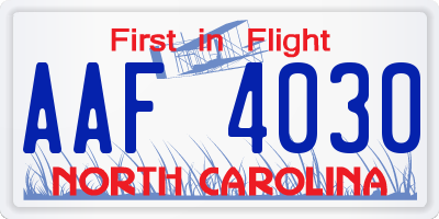 NC license plate AAF4030
