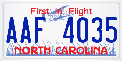 NC license plate AAF4035