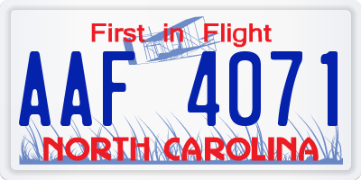 NC license plate AAF4071