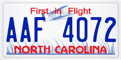 NC license plate AAF4072