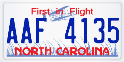 NC license plate AAF4135