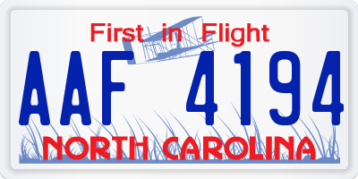 NC license plate AAF4194