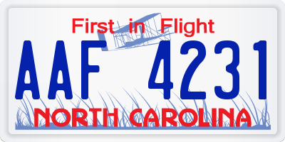 NC license plate AAF4231