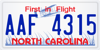 NC license plate AAF4315