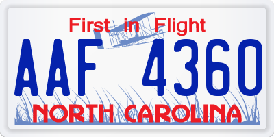 NC license plate AAF4360