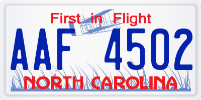 NC license plate AAF4502