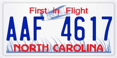 NC license plate AAF4617