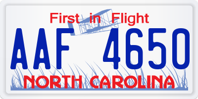 NC license plate AAF4650