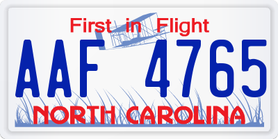 NC license plate AAF4765