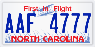 NC license plate AAF4777
