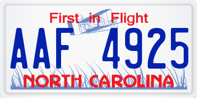 NC license plate AAF4925