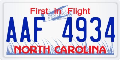 NC license plate AAF4934