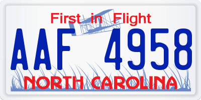 NC license plate AAF4958