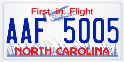 NC license plate AAF5005