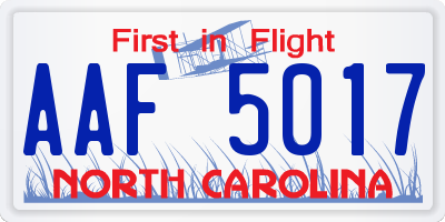 NC license plate AAF5017