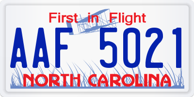 NC license plate AAF5021