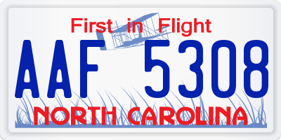 NC license plate AAF5308