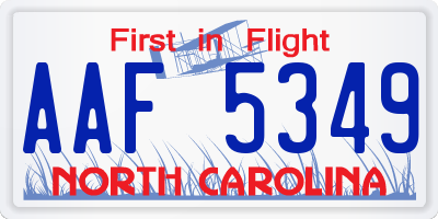 NC license plate AAF5349