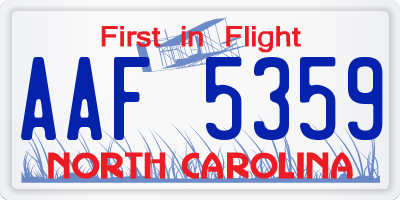 NC license plate AAF5359