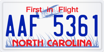 NC license plate AAF5361