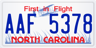 NC license plate AAF5378