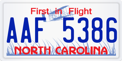NC license plate AAF5386