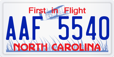 NC license plate AAF5540