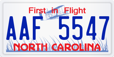 NC license plate AAF5547