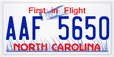 NC license plate AAF5650