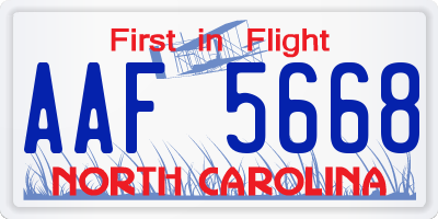 NC license plate AAF5668