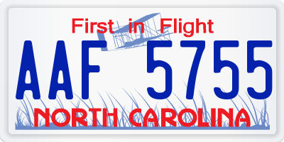 NC license plate AAF5755