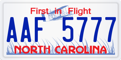 NC license plate AAF5777