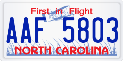 NC license plate AAF5803