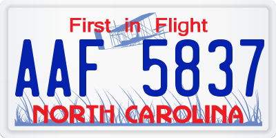 NC license plate AAF5837