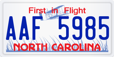 NC license plate AAF5985