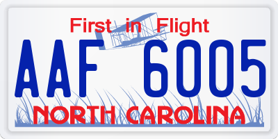 NC license plate AAF6005