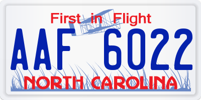 NC license plate AAF6022
