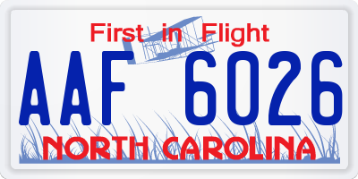 NC license plate AAF6026