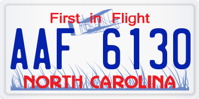 NC license plate AAF6130