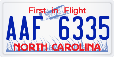 NC license plate AAF6335