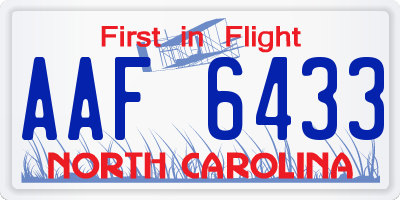 NC license plate AAF6433