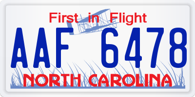 NC license plate AAF6478