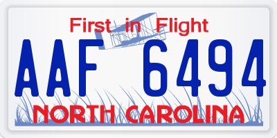 NC license plate AAF6494