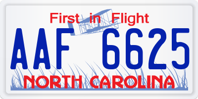 NC license plate AAF6625