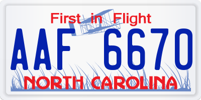 NC license plate AAF6670