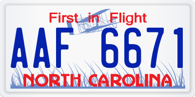 NC license plate AAF6671