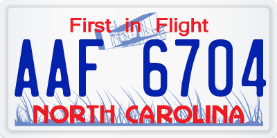 NC license plate AAF6704