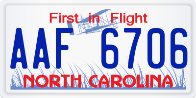 NC license plate AAF6706