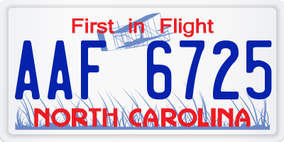 NC license plate AAF6725